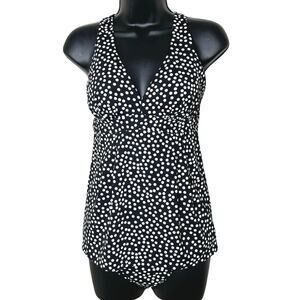 Lands End Women’s Polka Dot Racer Back Two Piece Tankini Black/White Size 6